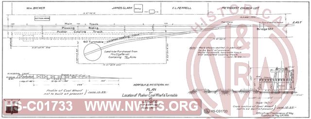 N&W Rwy. Plan of Location of Pusher Coal Wharf & Turntable at Lenore, MP 488+1684.