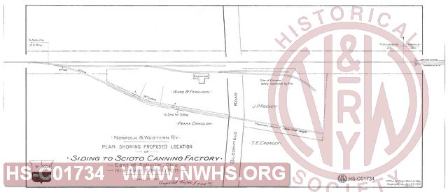 N&W Rwy. Plan Showing Proposed Location of Siding to Scioto Canning Factory, East of AShville OH, MP 684+1570'