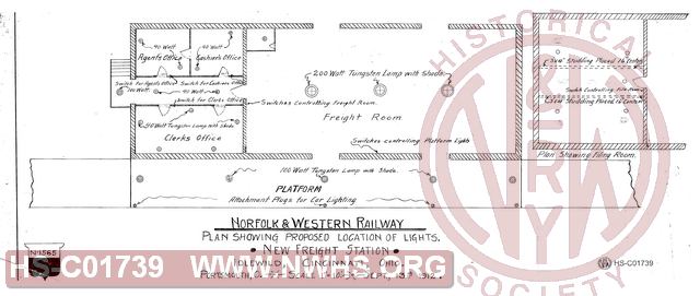 N&W Rwy. Plan Showing Proposed Location of Lights, New Freight Station, Idlewild, Cincinnati OH.