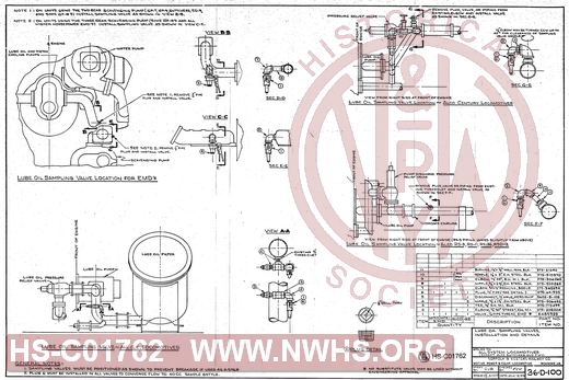 Lube Oil Sampling Valves, Installation and details, Applies to All System Locomotives (Except Alco Switchers and F-M's)