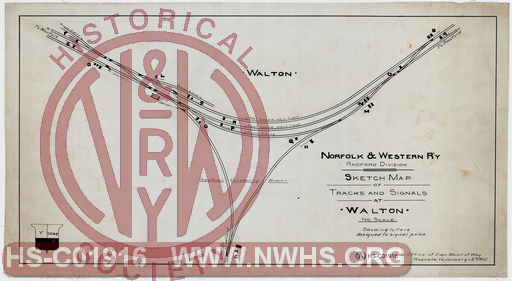 N&W R'y, Radford division, Sketch map of tracks and signals at Walton