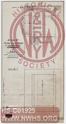 N&W Ry, Plan for repairs to foundation of Standpipe at Ada