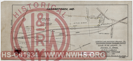 N&W Ry, Shenandoah Divison - Shenandoah District, Land to be leased to Edison Y. Groh, MP H1+2815', Hagerstown, Maryland