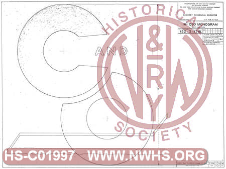 16" "C&O" Monogram, Left Hand Side (for C&O Passenger Cars; diners 963, 964 & 965 G.W. Service)