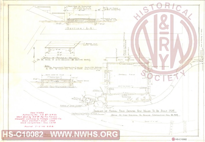 Diagram of Maher Field Showing New Walks to be Built 1939