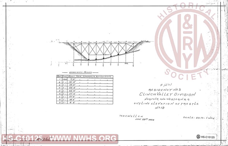 Residency No 3, Clinch Valley Division, outline elevation of trestle No 19