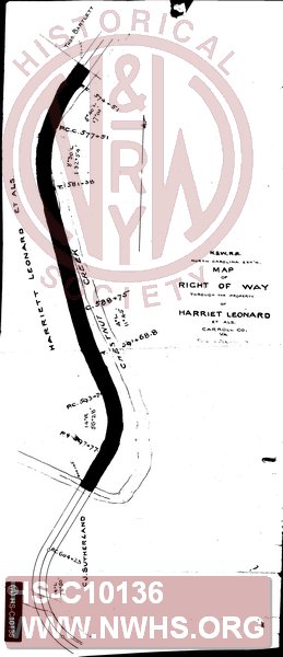 N&WRR North Carolina Ext'n, Map of Right of Way through the property of Harriet Leonard, Carroll Co, Va