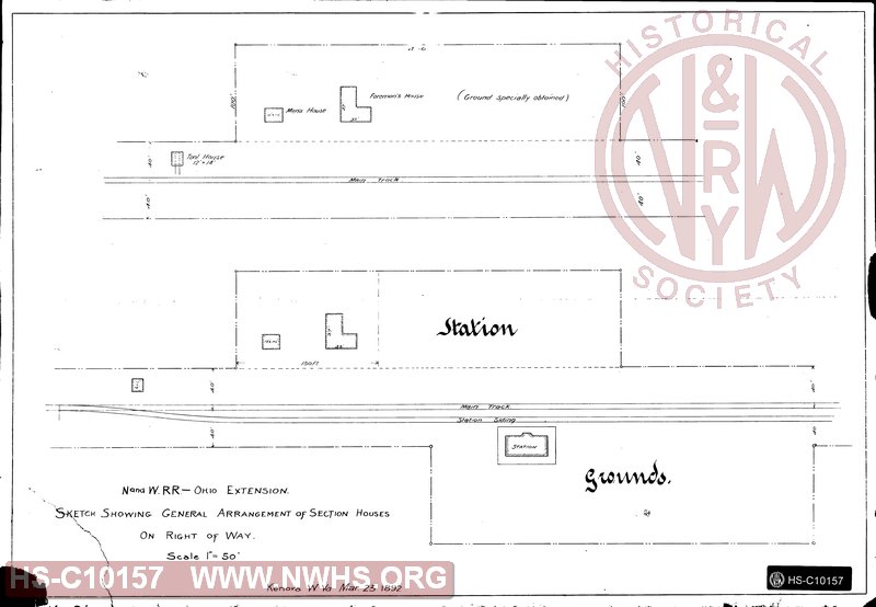 N&W RR Ohio Extension, Sketch showing General Arrangement of Section Houses on Right of Way, Kenova, VA