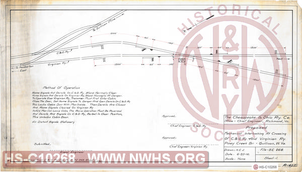 Proposed Interlocking at Crossing of C&O Rw. and Virginian Ry. Piney Creek BR - Sullivan, WV.