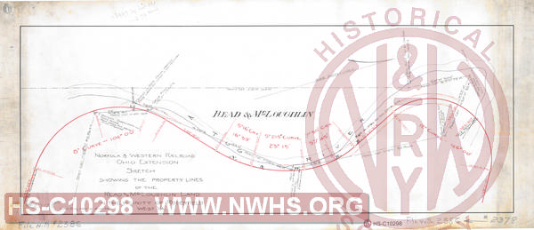 Sketch showing the property lines of the Read & McLoughlin Land in the vicinity of Roderfield, WV