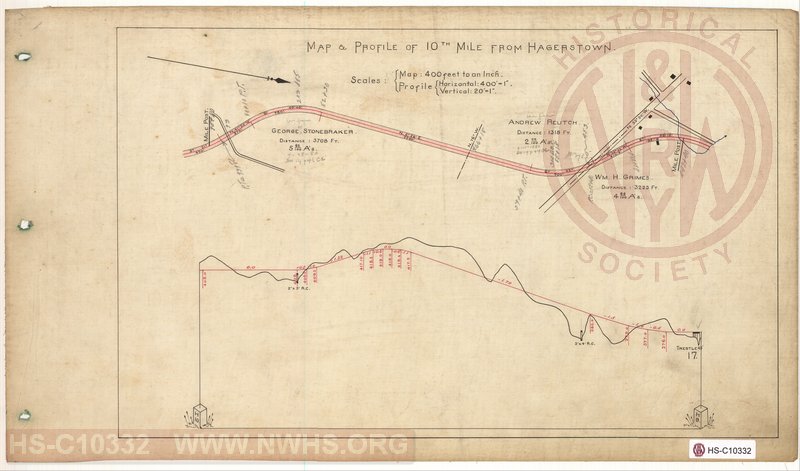 SVRR Mile Sheet - Map & Profile of 10th Mile from Hagerstown, Mileposts H9 to H10