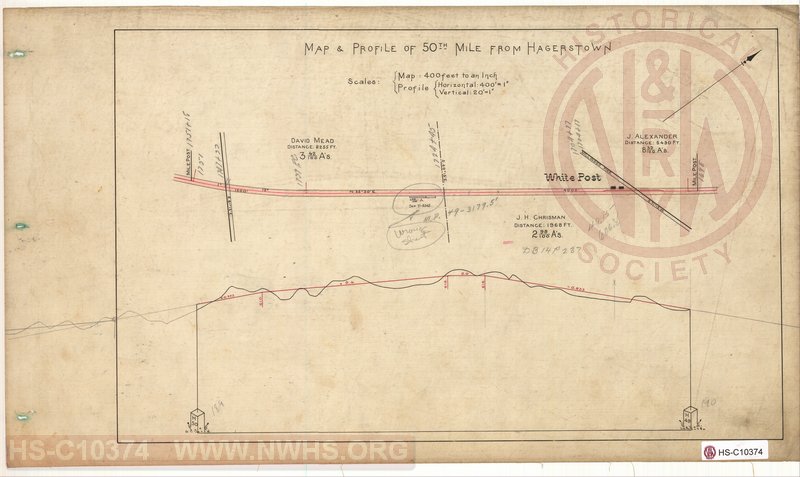 SVRR Mile Sheet - Map & Profile of 50th Mile from Hagerstown, Mileposts H49 to H50 (White Post VA)