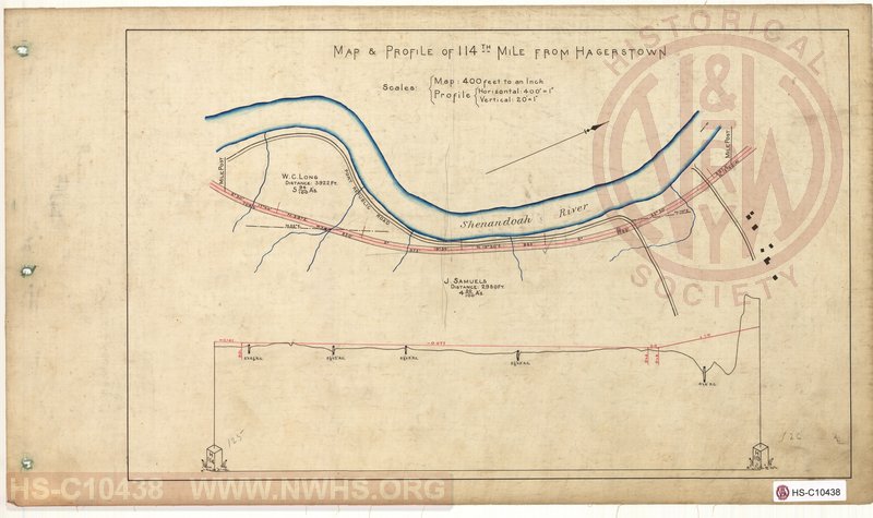 SVRR Mile Sheet - Map & Profile of 114th Mile from Hagerstown, Mileposts H113 to H114