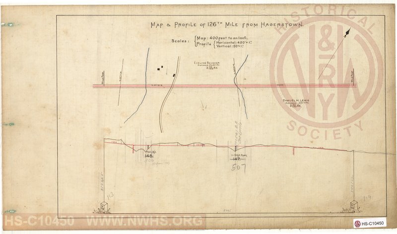 SVRR Mile Sheet - Map & Profile of 126th Mile from Hagerstown, Mileposts H125 to H126