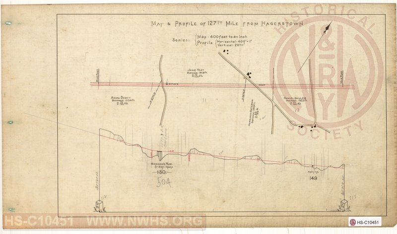 SVRR Mile Sheet - Map & Profile of 127th Mile from Hagerstown, Mileposts H126 to H127