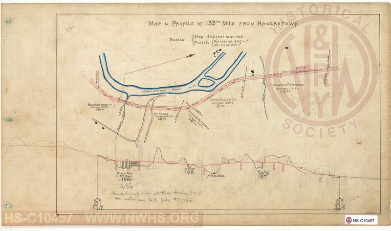 SVRR Mile Sheet - Map & Profile of 133rd Mile from Hagerstown, Mileposts H132 to H133