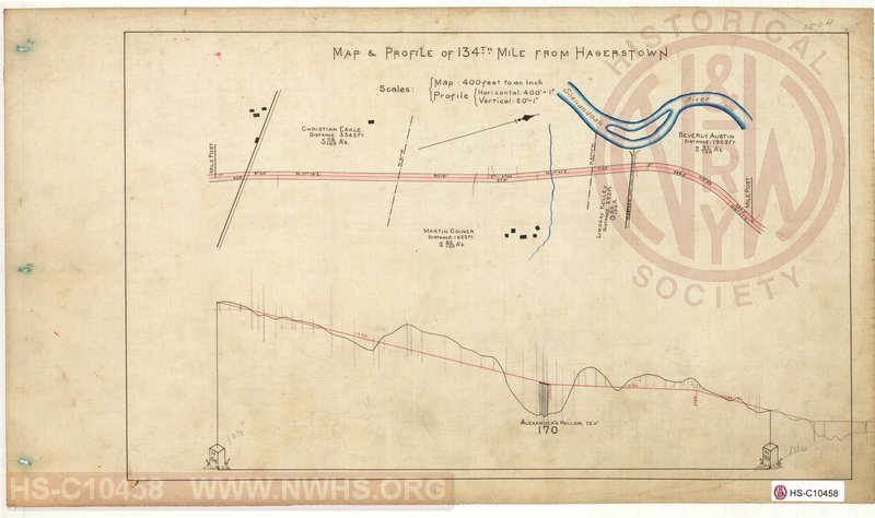 SVRR Mile Sheet - Map & Profile of 134th Mile from Hagerstown, Mileposts H133 to H134