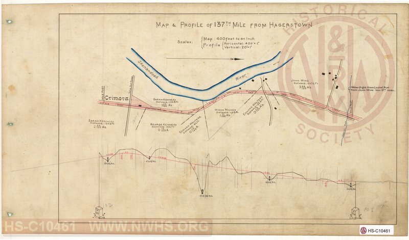 SVRR Mile Sheet - Map & Profile of 137th Mile from Hagerstown, Mileposts H136 to H137 (Crimora, VA)