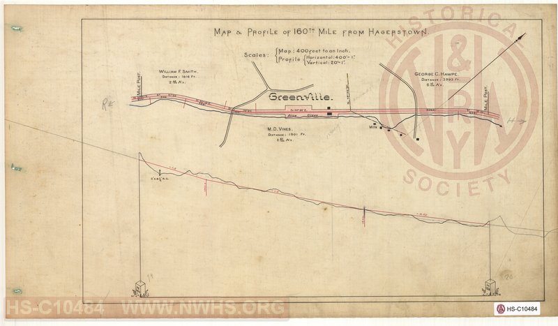 SVRR Mile Sheet - Map & Profile of 160th Mile from Hagerstown, Mileposts H159 to H160 (Greenville VA)