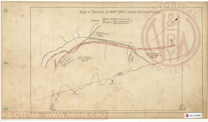 SVRR Mile Sheet - Map & Profile of 164th Mile from Hagerstown, Mileposts H163 to H164