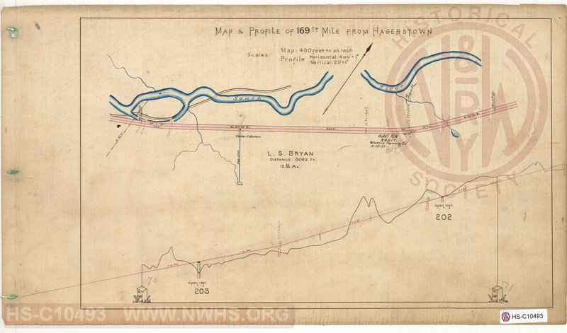 SVRR Mile Sheet - Map & Profile of 169th Mile from Hagerstown, Mileposts H168 to H169