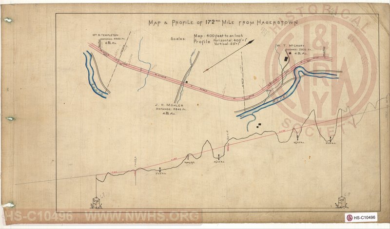 SVRR Mile Sheet - Map & Profile of 172nd Mile from Hagerstown, Mileposts H171 to H172