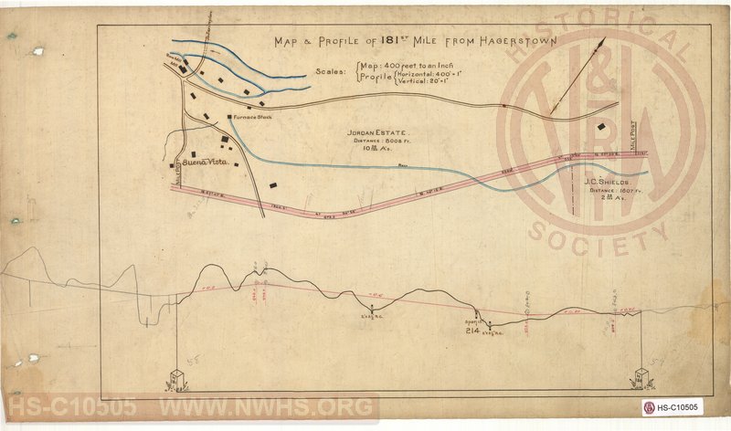 SVRR Mile Sheet - Map & Profile of 181st Mile from Hagerstown, Mileposts H180 to H181 (Buena Vista VA)