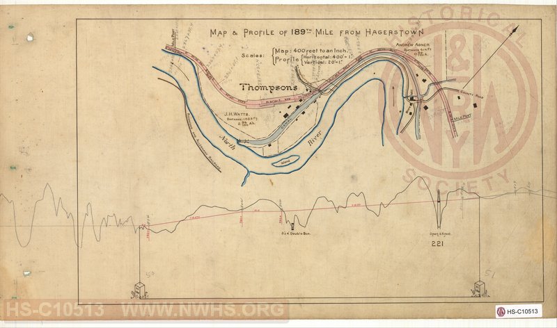 SVRR Mile Sheet - Map & Profile of 189th Mile from Hagerstown, Mileposts H188  to H189 (Thompsons VA)