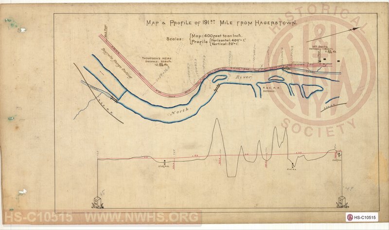 SVRR Mile Sheet - Map & Profile of 191st Mile from Hagerstown, Mileposts H190  to H191