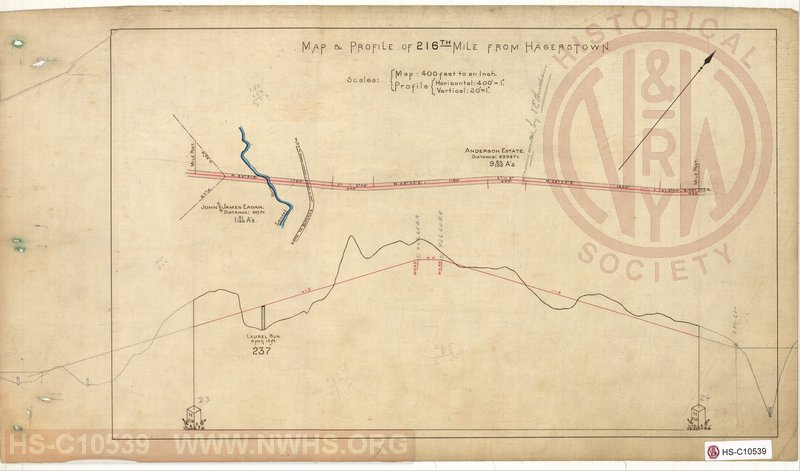 SVRR Mile Sheet - Map & Profile of 216th Mile from Hagerstown, Mileposts H215 to H216