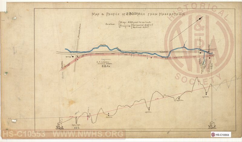 SVRR Mile Sheet - Map & Profile of 230th Mile from Hagerstown, Mileposts H229 to H230