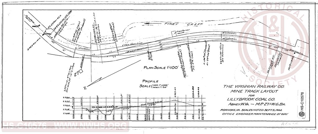 The Virginian Railway Co, Mine track layout for Lillybrook Coal Co., Abney, W.Va, M.P. 27.1 W.G. Br