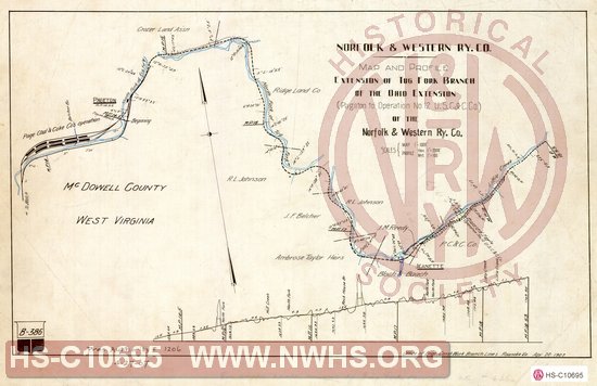 Map and Profile, Extension of the Tug Fork Branch of the Ohio Extension (Pageton to Operation No 12 of USC&C Co.)