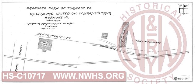 Proposed Plan of Turnout to Baltimore United Oil Company's Tank, Roanoke VA