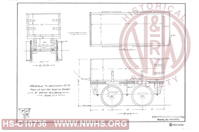 N&W RR, Plan of car for Coal in Cellar of Office Building.