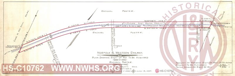 Plan Showing Right of Way to be Acquired of Rachael Foster near Waverly OH, MP 637+851.0