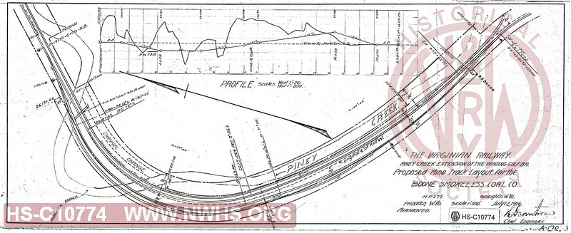 Proposed Mine Track Layout for the Boone Smokeless Coal Co., MP 27.5, Piney Creek Extension of the Winding Gulf Branch.