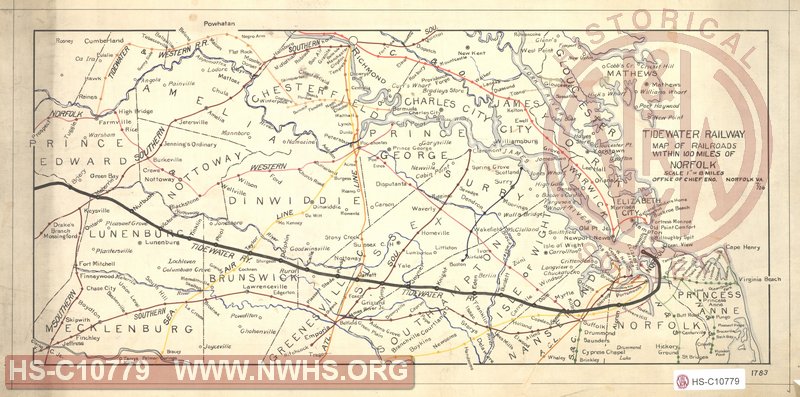 Tidewater Railway, Map of Railroads within 100 Miles of Norfolk