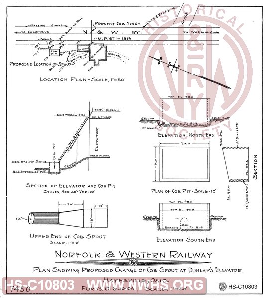 Plan Showing Proposed Change of Cob Spout at Dunlap's Elevator, Hayesville OH