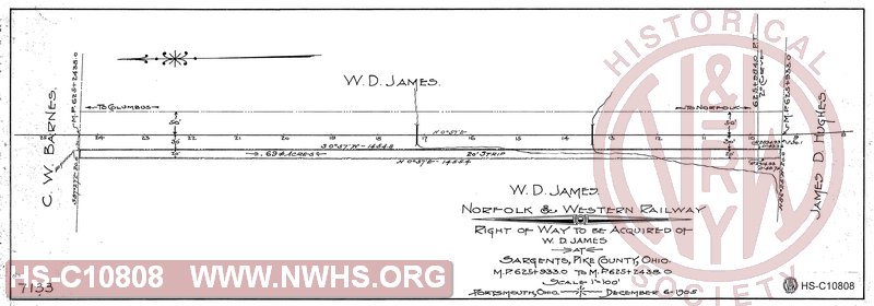 Right of Way to be Acquired of W.D. James at Sargents, Pike County, OH, MP 625+933' to MP 625+2438'.