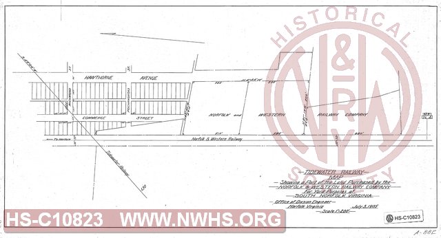 Tidewater Rwy Map - Showing a Part of the Land Purchased by the Norfolk & Western Rwy for Yard Purposes at South Norfolk VA