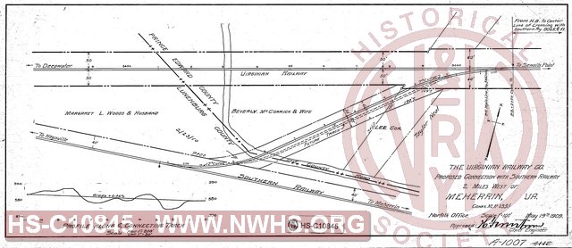 VGN Rwy, Proposed Connection with Southern Railway 2 Miles West of Meherrin VA,