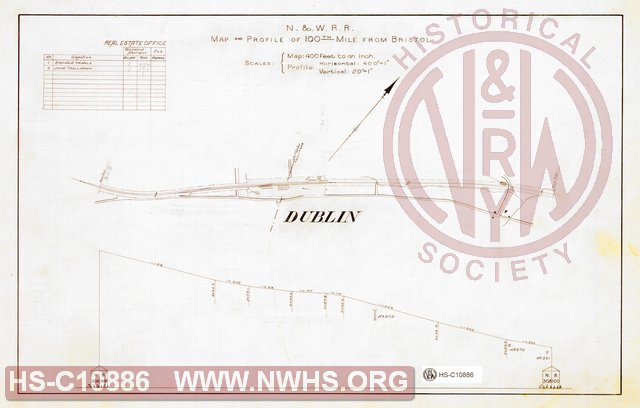 N&W RR, Map and Profile of 100th Mile from Bristol