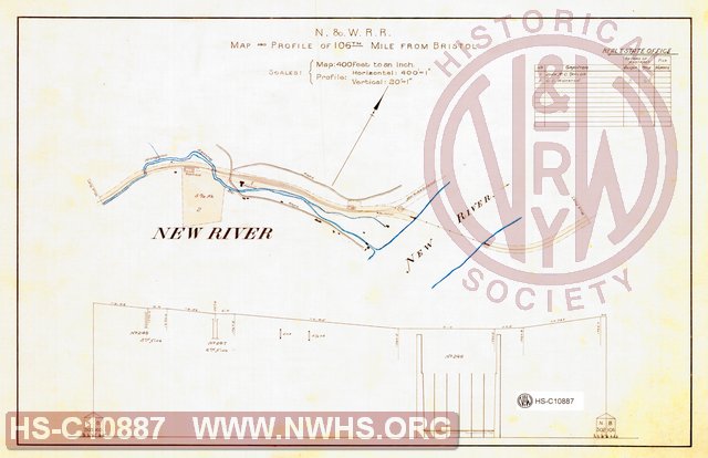 N&W RR, Map and Profile of 106th Mile from Bristol