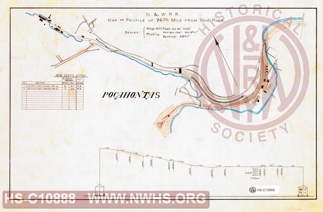 N&W RR, Map and Profile of 74th Mile from New River