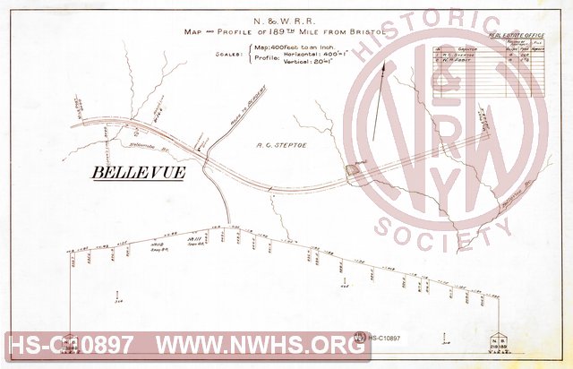 N&W RR, Map and Profile of 189th Mile from Bristol