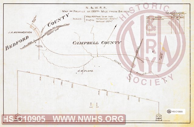 N&W RR, Map and Profile of 199th Mile from Bristol