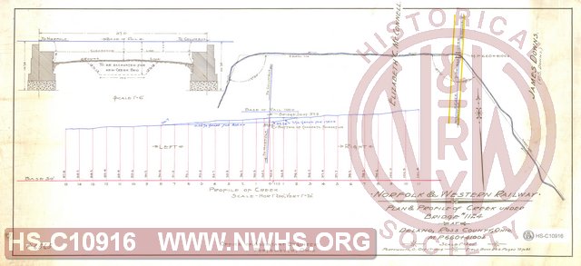 N&W Ry, Plan & Profile of Creek under Bridge #1124 at Delano, Ross County, Ohio, MP 660+4100