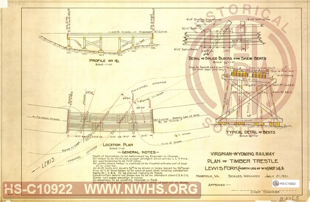 Virginian-Wyoming Railway, Plan of Timber Trestle, Lewis Fork (north leg of Wye) MP 14.2