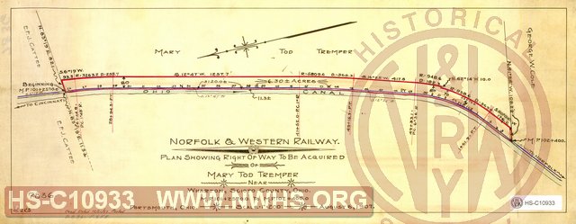 Plan Showing Right of Way to be Acquired of Mary Tod Tremper near Wharton, Scioto County OH, MP 101+2570 to MP 102+400